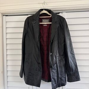 Wilsons Leather Black Jacket with Burgundy Lining